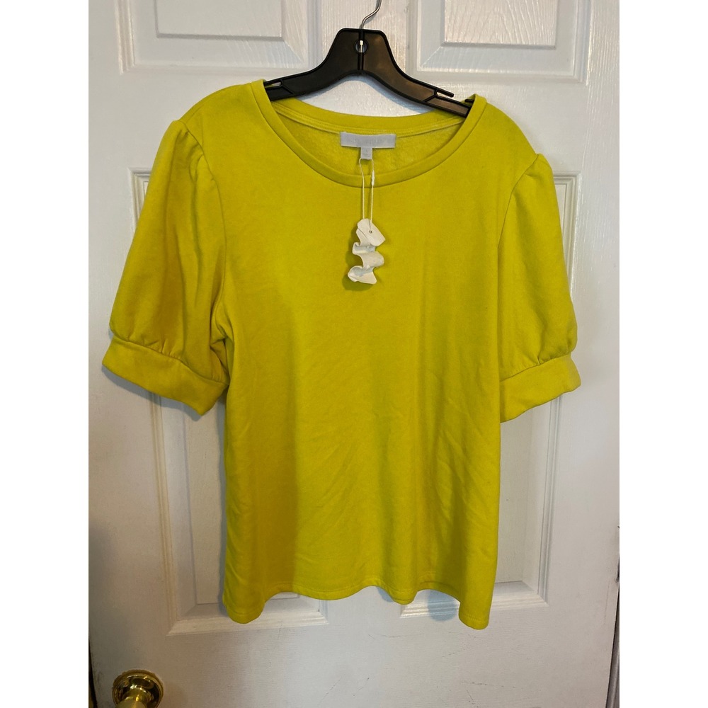 Adyson Parker Womens Puff Sleeve Sweatshirt Top Chartreuse Yellow Size L NWT